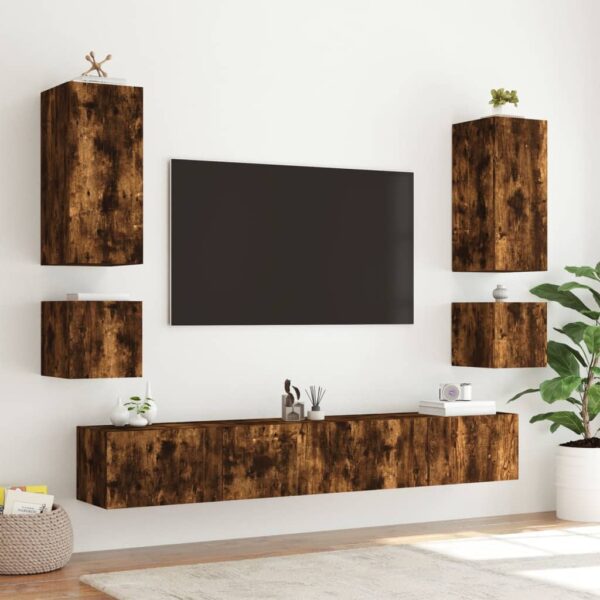Móvel de parede p/ TV c/ luzes LED 100x35x31 cm carvalho fumado - Image 6
