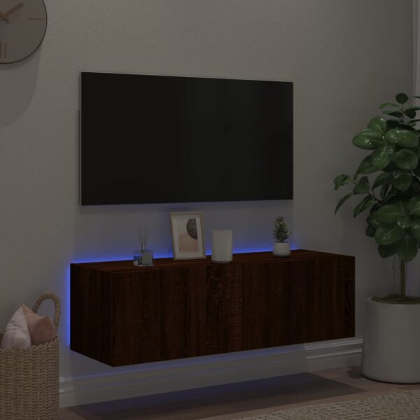 Móvel de parede p/ TV c/ luzes LED 100x35x31 carvalho castanho - Image 4