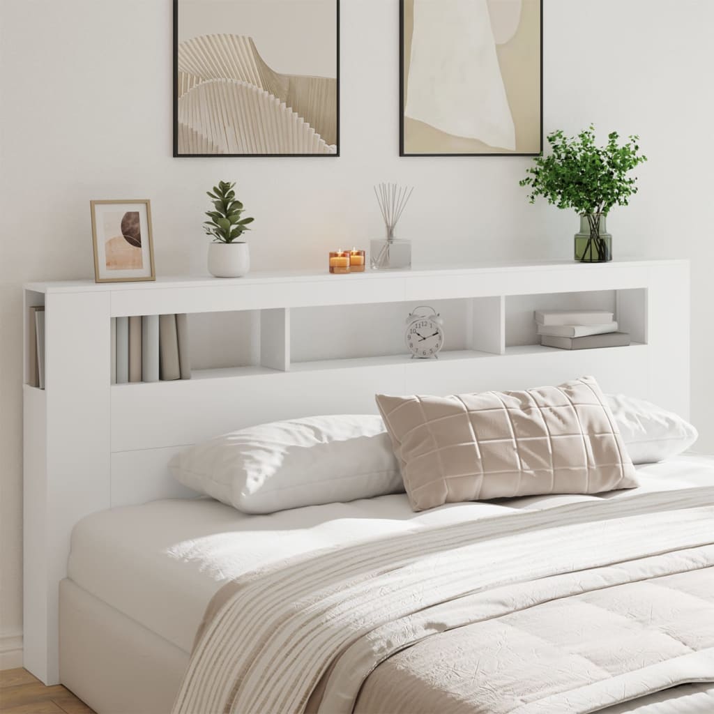 Cabeceira cama c/ LEDs 220x18,5x103,5 cm deriv. madeira branco - Image 3