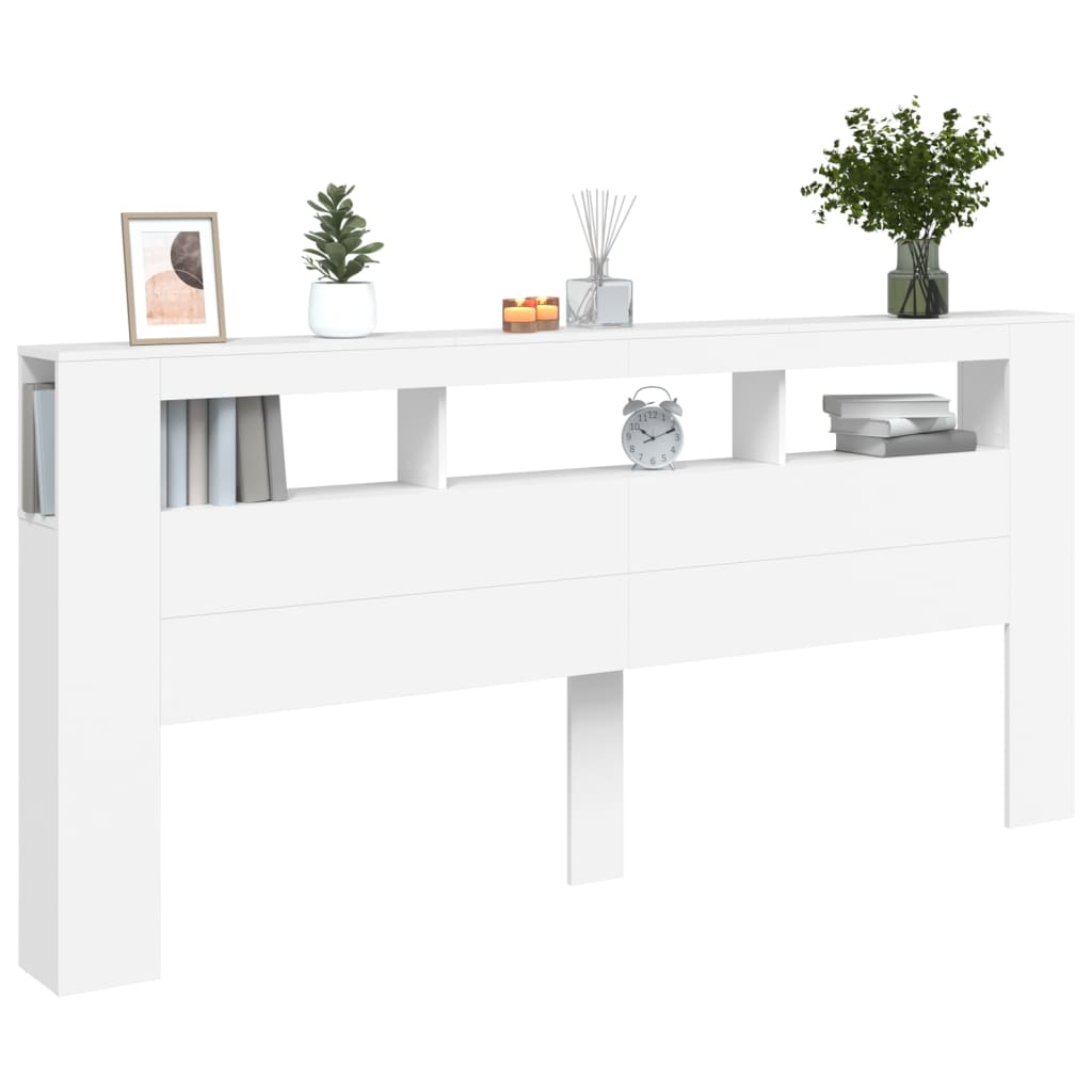 Cabeceira cama c/ LEDs 220x18,5x103,5 cm deriv. madeira branco - Image 4