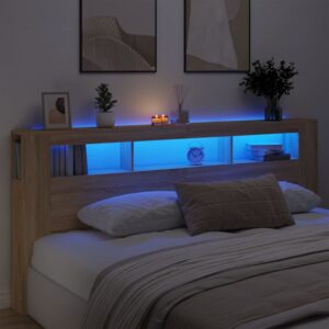 Cabeceira c/ LEDs 220x18,5x103,5 deriv. madeira carvalho sonoma