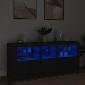 Aparador com luzes LED 162x37x67 cm preto