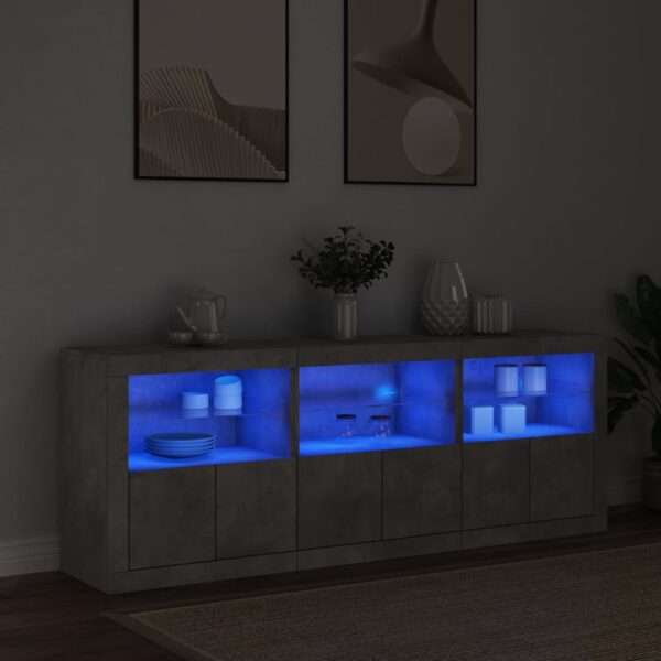Aparador com luzes LED 181,5x37x67 cm cinzento cimento - Image 2