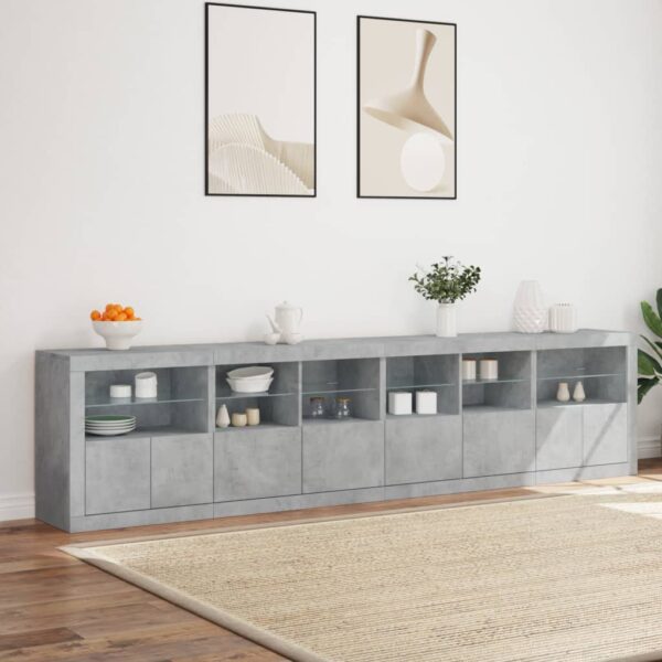 Aparador com luzes LED 283x37x67 cm cinzento cimento - Image 3