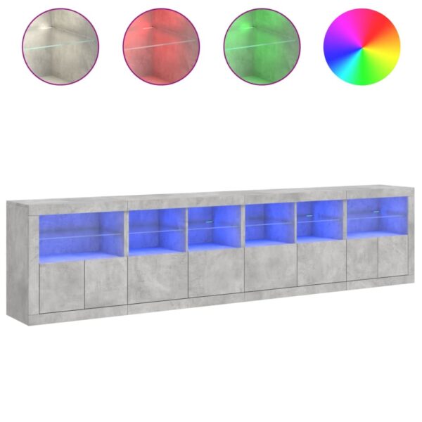 Aparador com luzes LED 283x37x67 cm cinzento cimento - Image 4