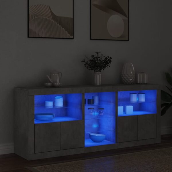 Aparador com luzes LED 162x37x67 cm cinzento cimento - Image 2