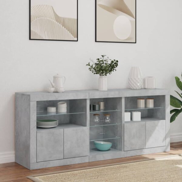 Aparador com luzes LED 162x37x67 cm cinzento cimento - Image 3