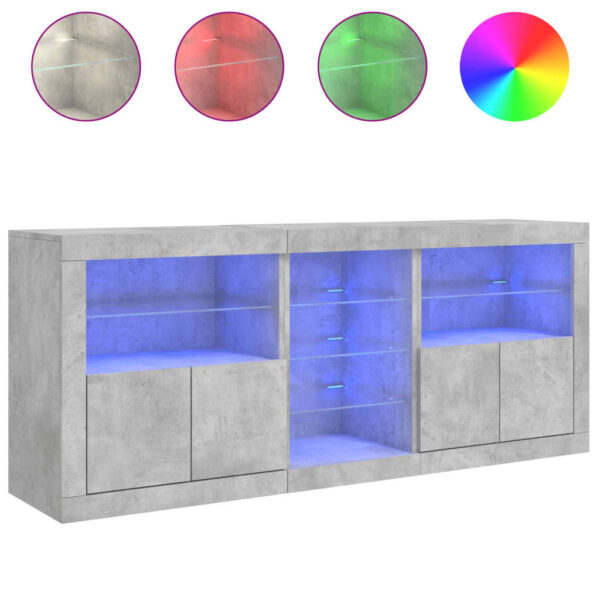 Aparador com luzes LED 162x37x67 cm cinzento cimento - Image 4