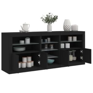 Aparador com luzes LED 181,5x37x67 cm preto
