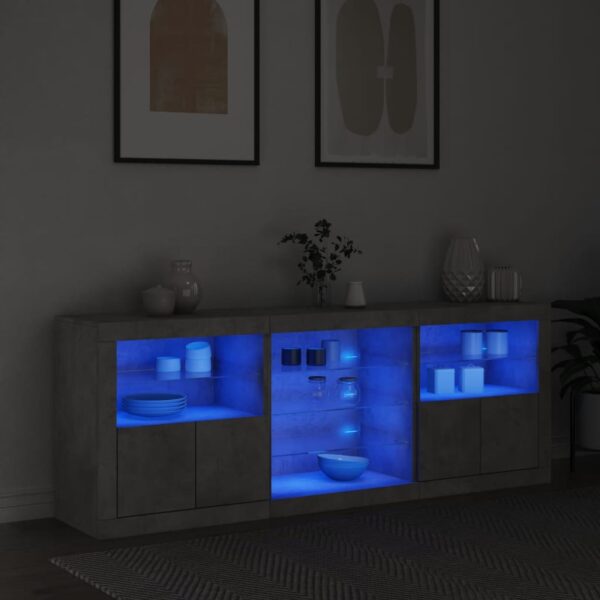 Aparador com luzes LED 181,5x37x67 cm cinzento cimento - Image 2