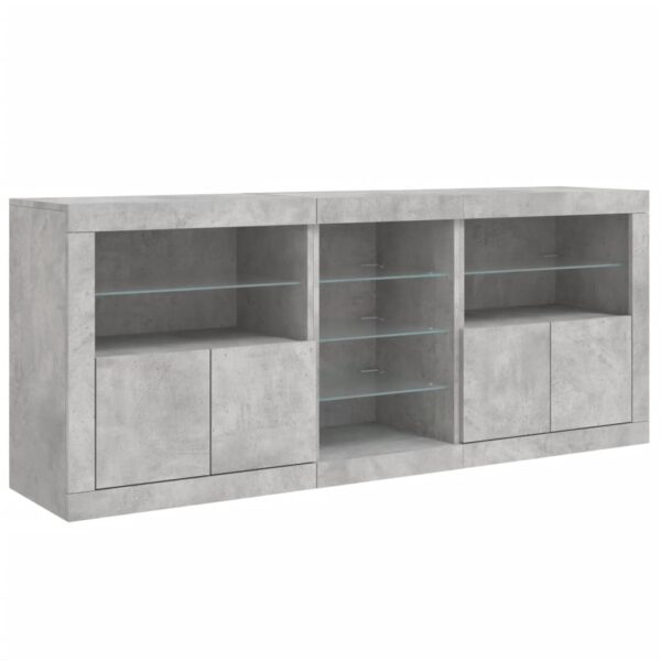 Aparador com luzes LED 181,5x37x67 cm cinzento cimento - Image 4