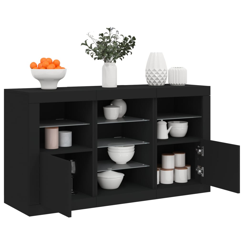 Aparador com luzes LED 123x37x67 cm preto