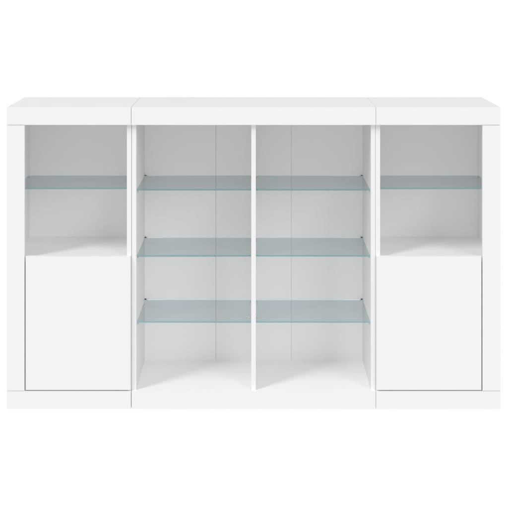 Aparadores c/ luzes LED 3 pcs derivados de madeira branco - Image 5