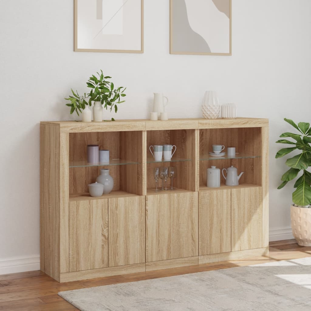 Aparador com luzes LED 162x37x100 cm carvalho sonoma - Image 3