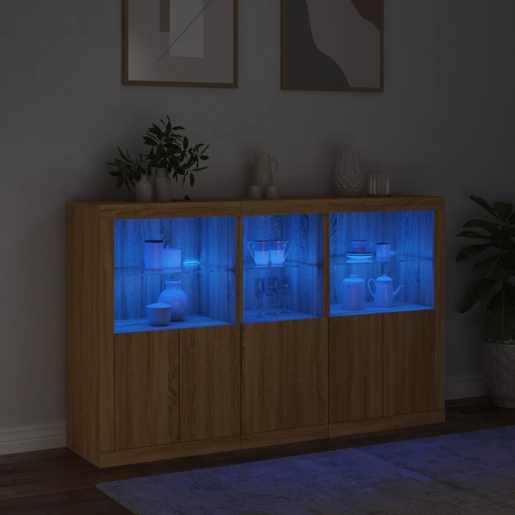 Aparador com luzes LED 162x37x100 cm carvalho sonoma - Image 4