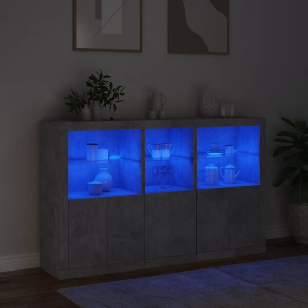 Aparador com luzes LED 162x37x100 cm cinzento cimento - Image 4