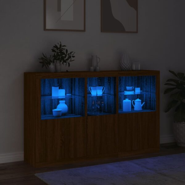 Aparador com luzes LED 162x37x100 cm carvalho castanho - Image 4