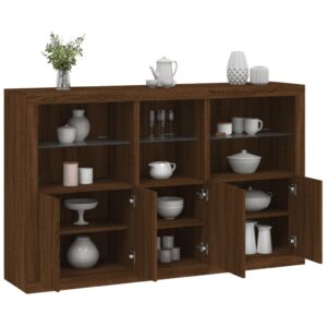 Aparador com luzes LED 162x37x100 cm carvalho castanho