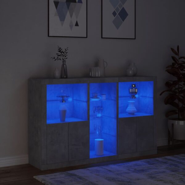 Aparador com luzes LED 162x37x100 cm cinzento cimento - Image 4