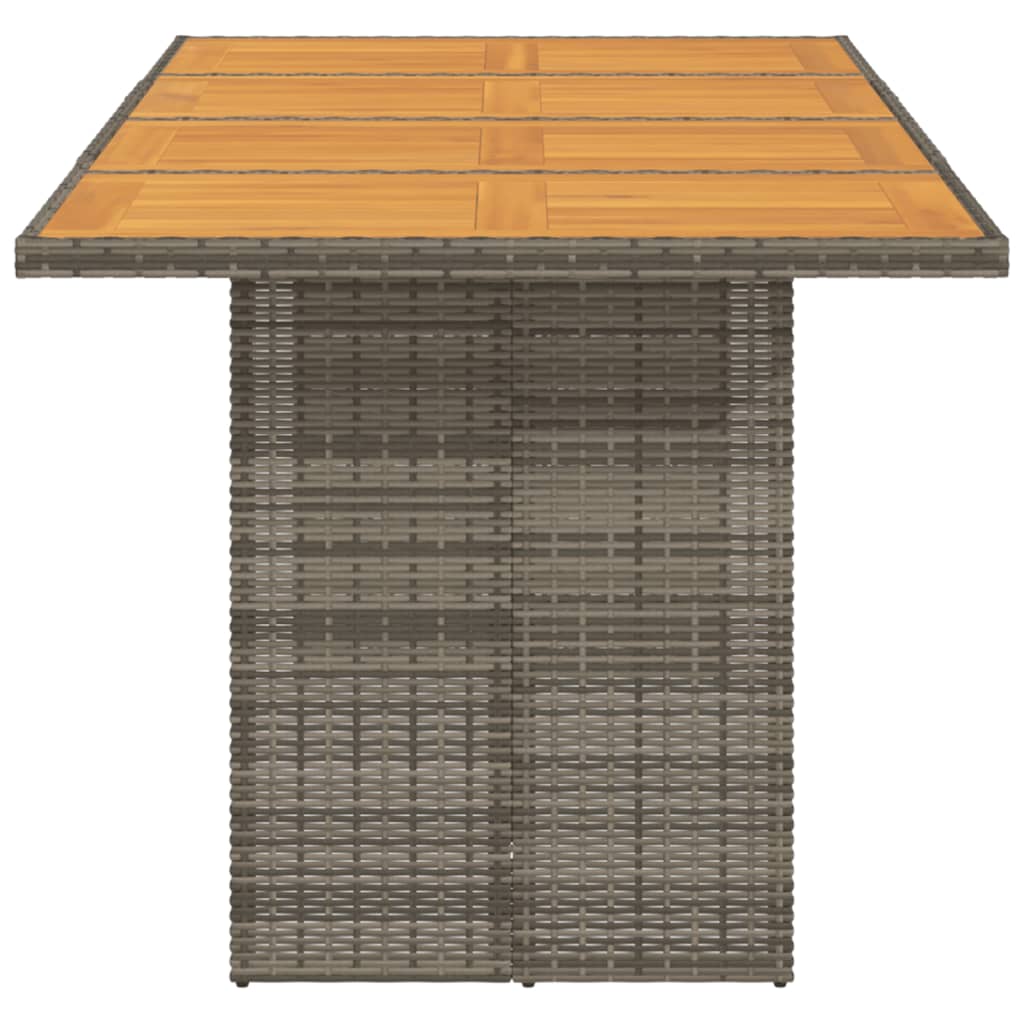 Mesa de jardim com tampo em acácia 190x80x74 cm vime PE cinza - Image 3