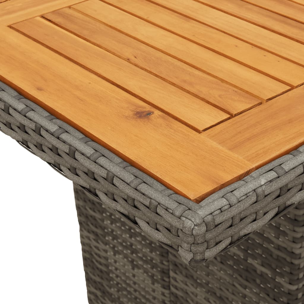 Mesa de jardim com tampo em acácia 190x80x74 cm vime PE cinza - Image 7