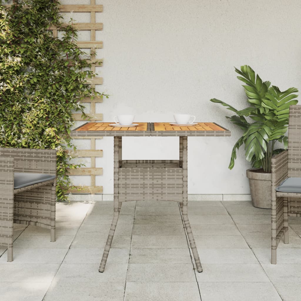 Mesa de jardim com tampo em acácia 80x80x75 cm vime PE cinza - Image 2