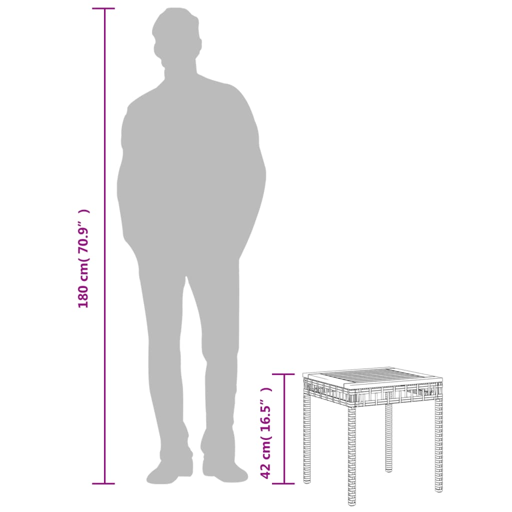 Mesa de jardim 38x38x42 cm vime PE/acácia mistura de beges - Image 8