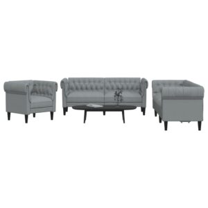 3 pcs conjunto de sofás tecido cinzento-claro