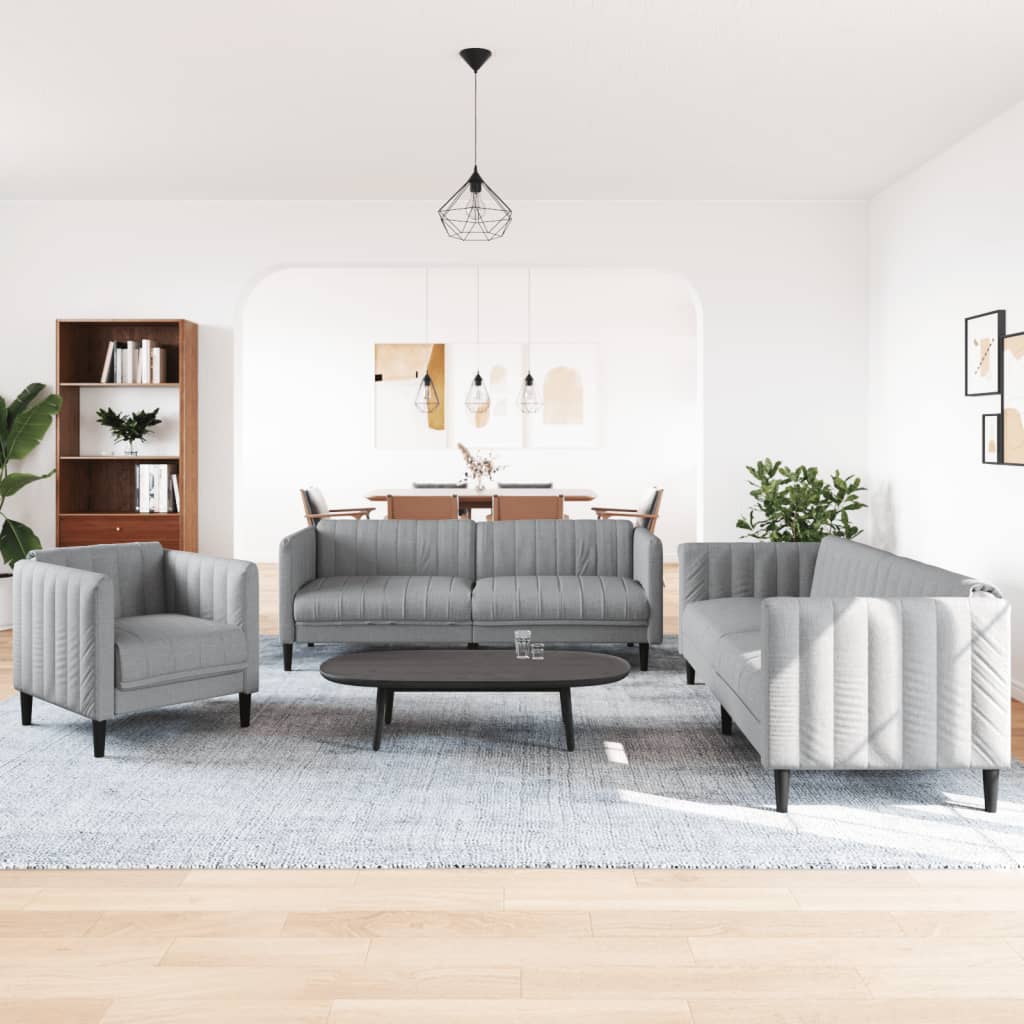 3 pcs conjunto de sofás tecido cinzento-claro - Image 2