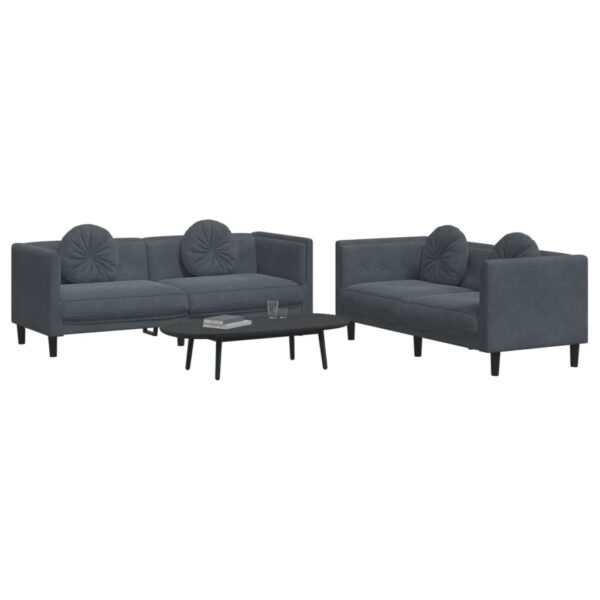 2 pcs conjunto de sofás com almofadas veludo cinzento-escuro - Image 2