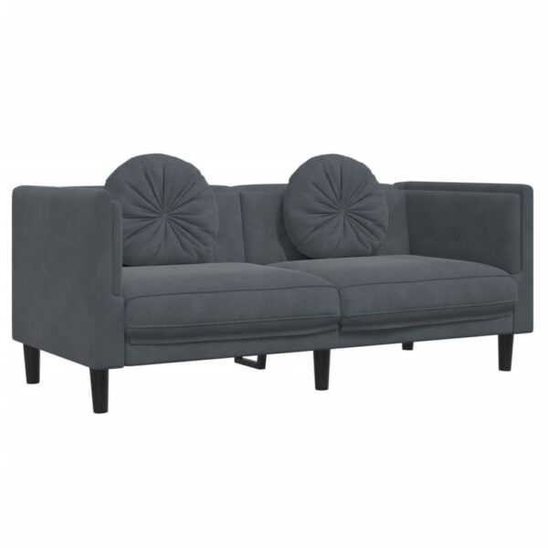 2 pcs conjunto de sofás com almofadas veludo cinzento-escuro - Image 3