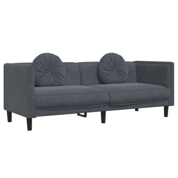 2 pcs conjunto de sofás com almofadas veludo cinzento-escuro - Image 4