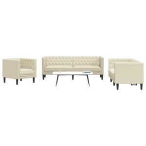 3 pcs conjunto de sofás chesterfield couro artificial creme