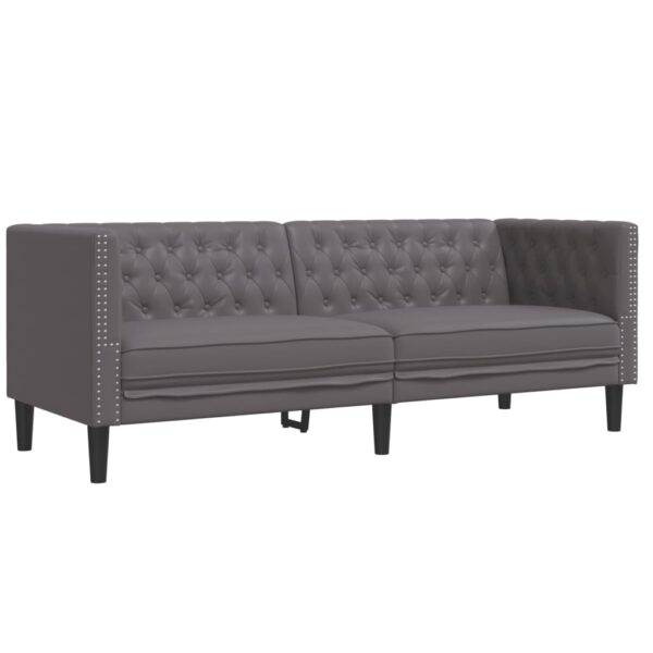 2 pcs conjunto de sofás chesterfield couro artificial cinzento - Image 3
