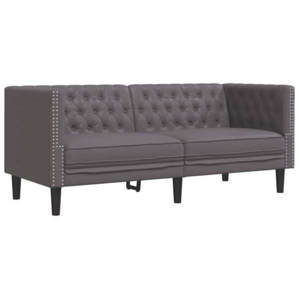 2 pcs conjunto de sofás chesterfield couro artificial cinzento - Image 4
