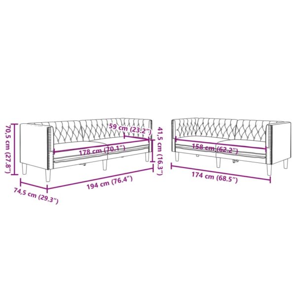 2 pcs conjunto de sofás chesterfield couro artificial cinzento - Image 7