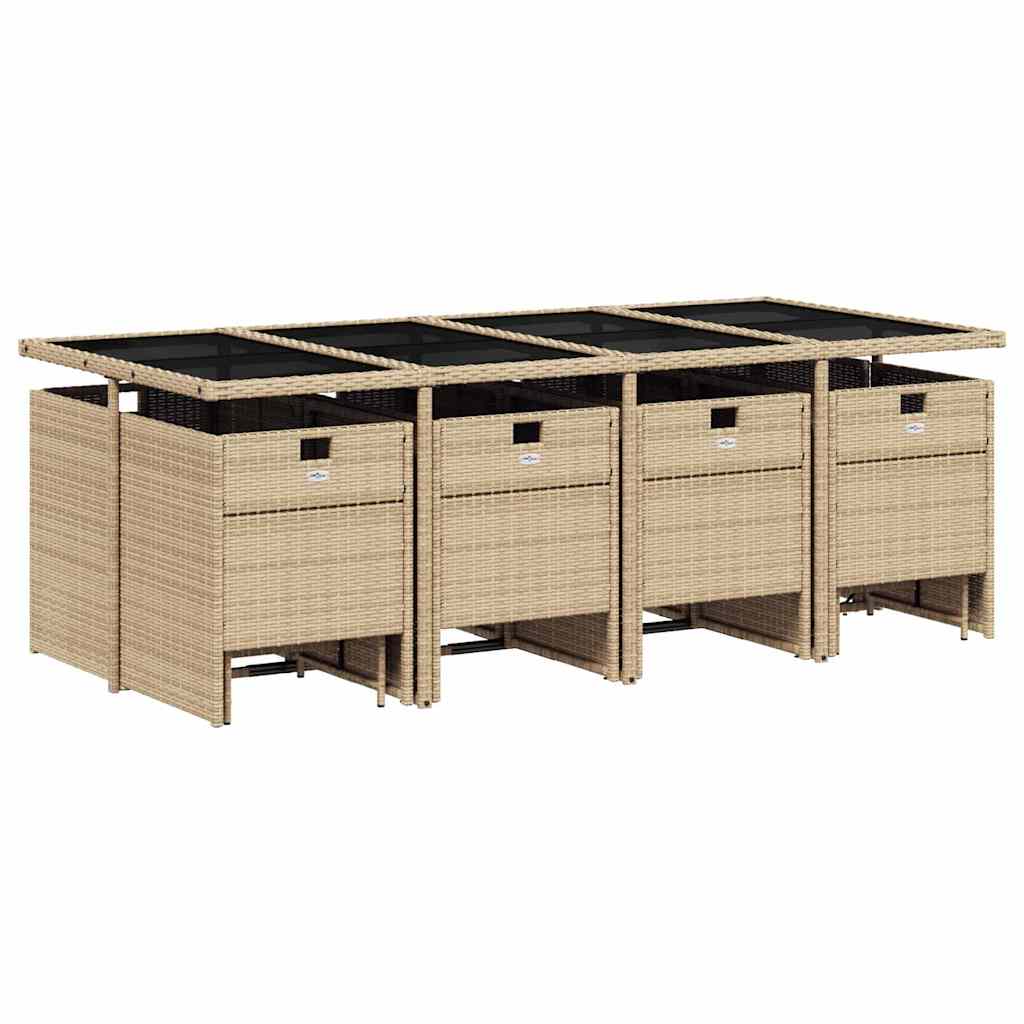 13 pcs conjunto de jantar p/ jardim com almofadões vime PE bege - Image 2