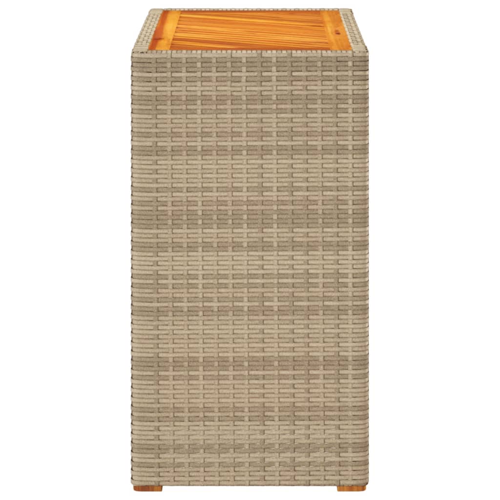 Mesa apoio jardim c/ tampo madeira 60x40x75 cm vime PE bege - Image 4