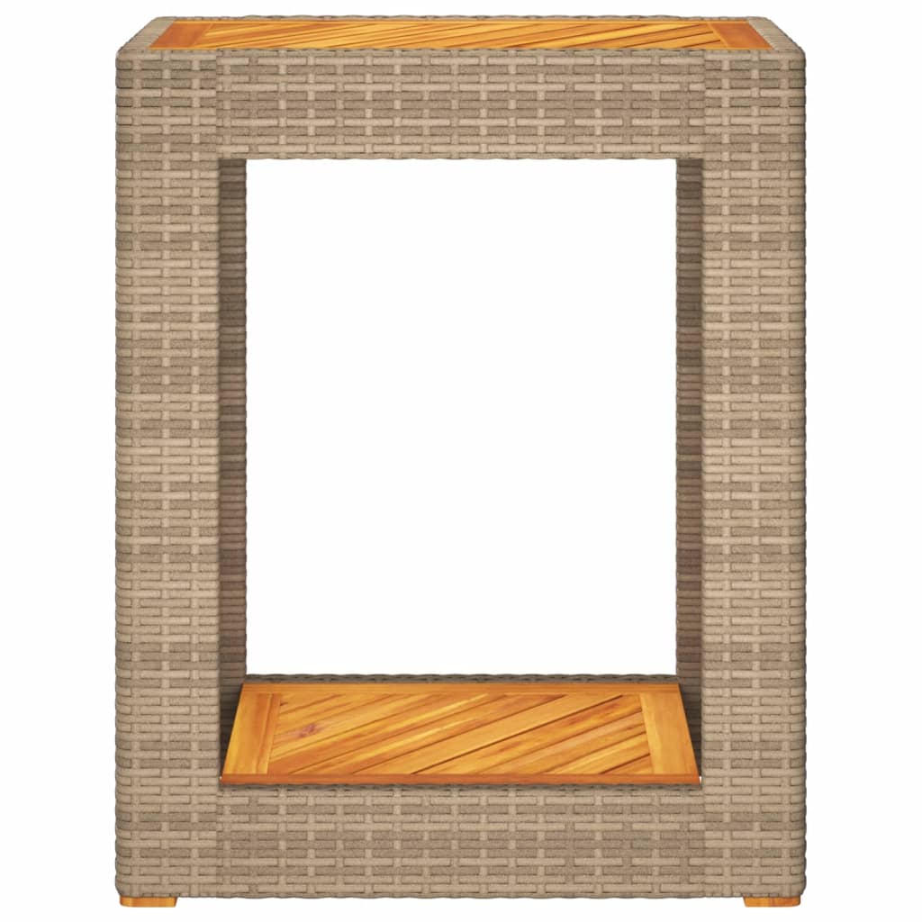 Mesa apoio jardim c/ tampo madeira 60x40x75 cm vime PE bege - Image 5
