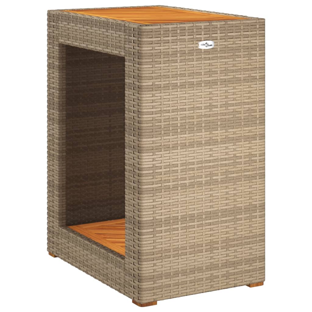 Mesa apoio jardim c/ tampo madeira 60x40x75 cm vime PE bege - Image 6