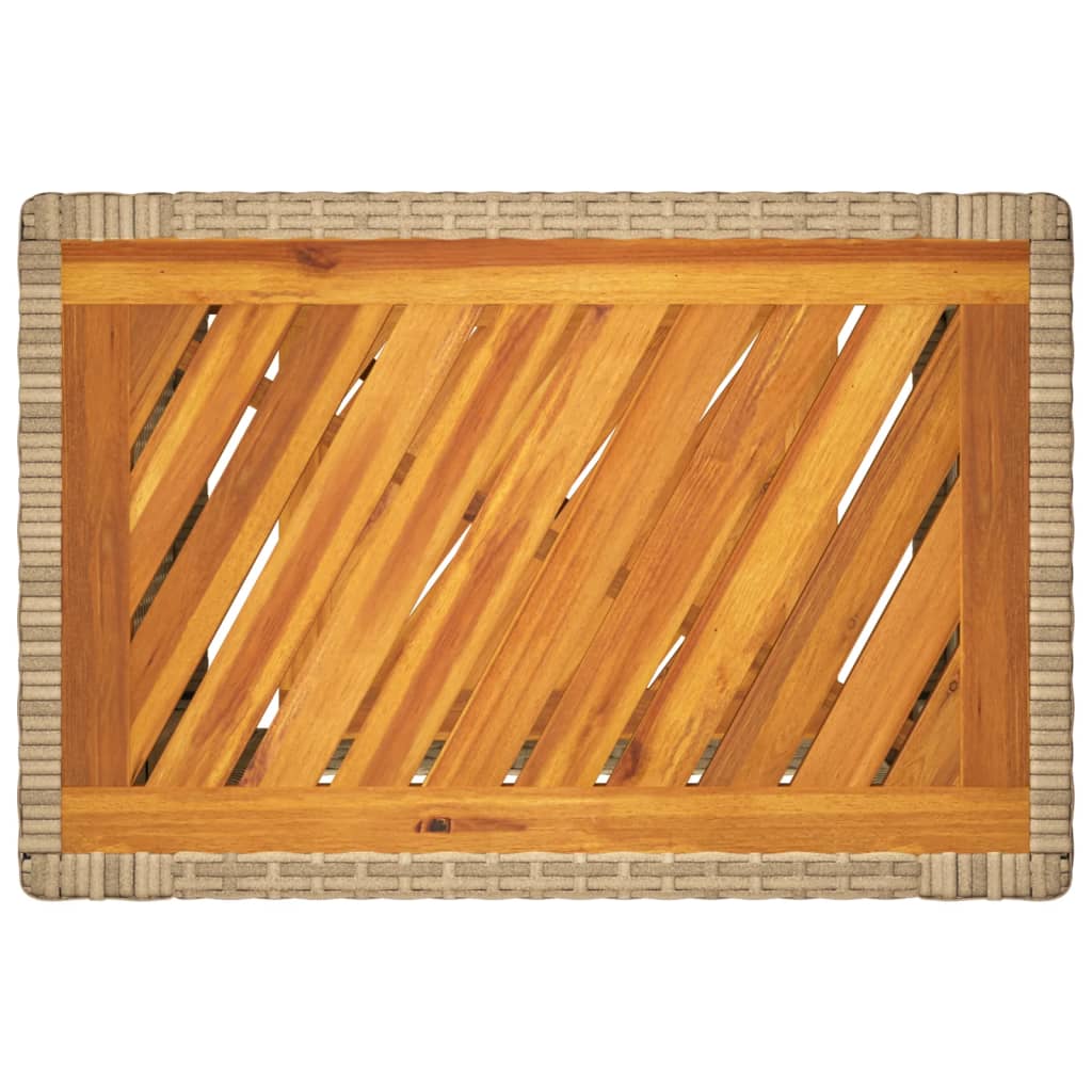 Mesa apoio jardim c/ tampo madeira 60x40x75 cm vime PE bege - Image 7