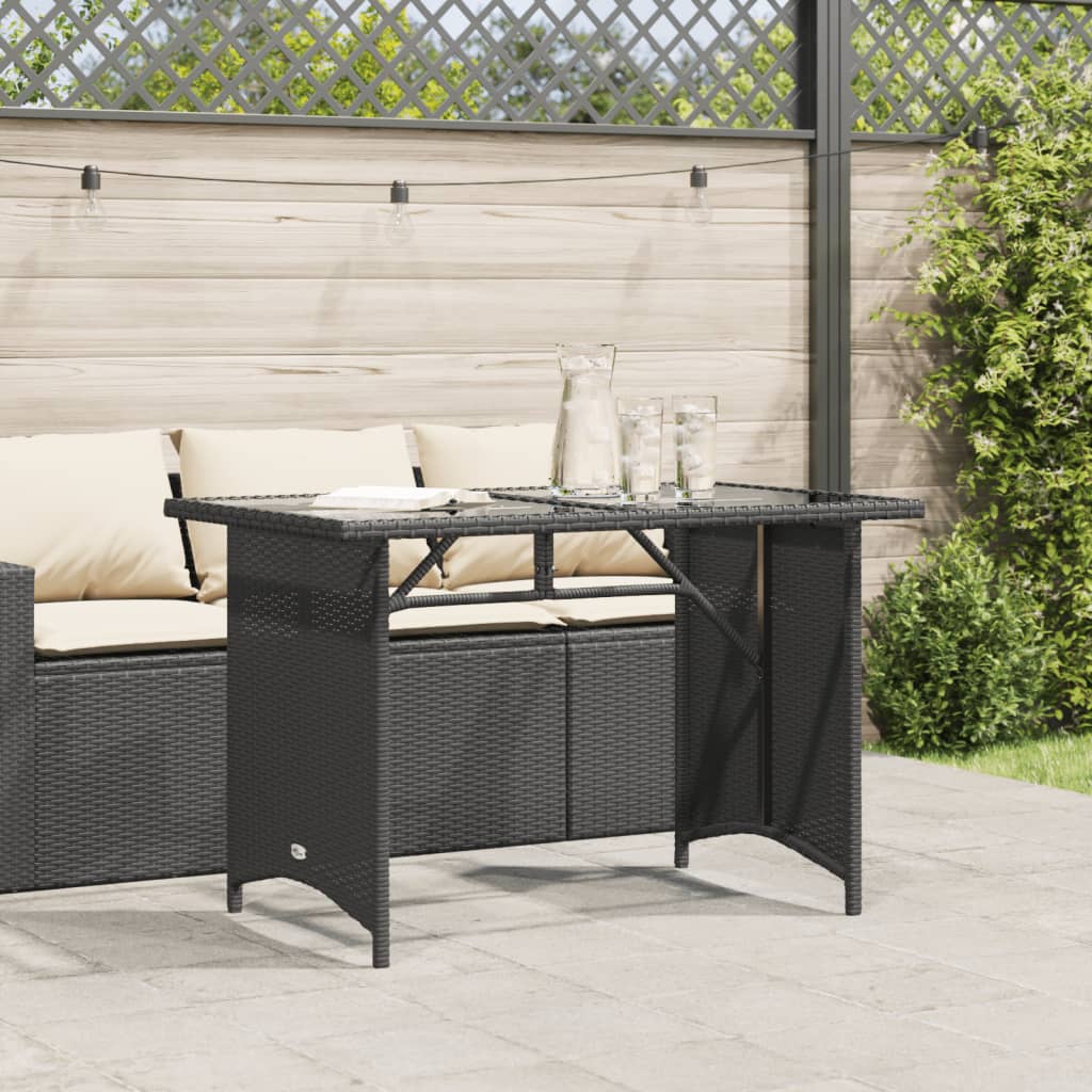 Mesa de jardim com tampo de vidro 110x68x70 cm vime PE preto - Image 2