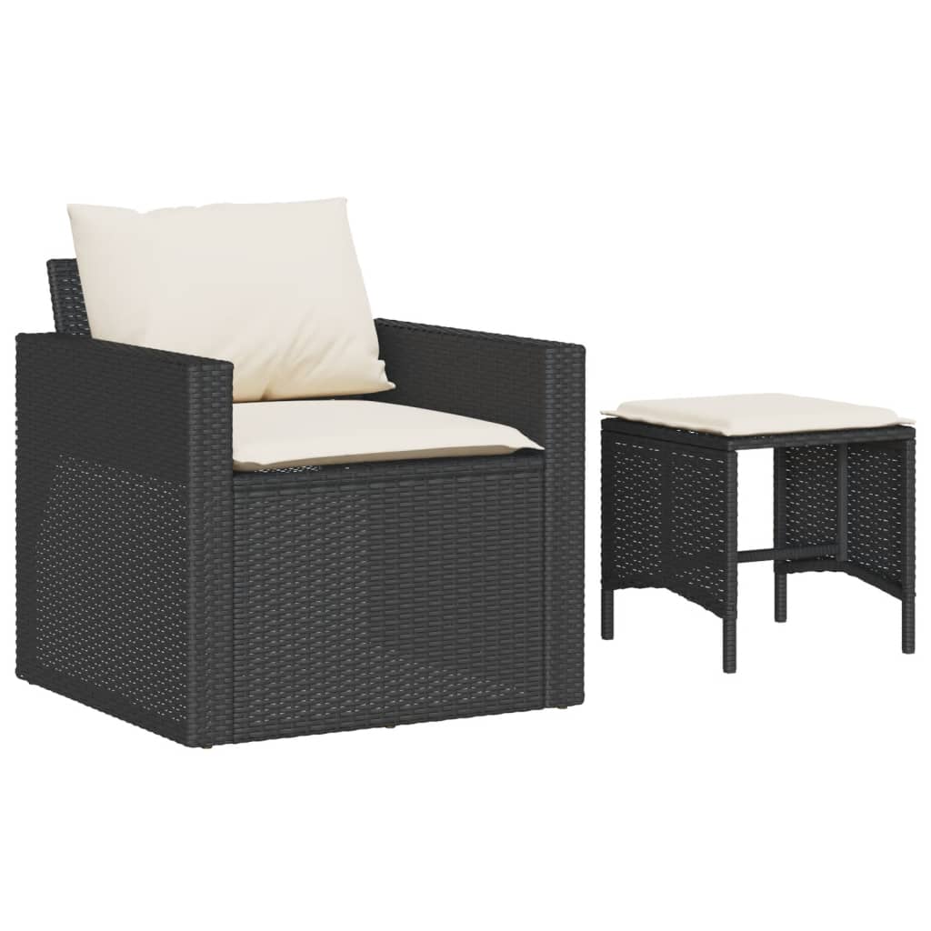 4 pcs conjunto de sofás para jardim c/ almofadões vime PE preto - Image 2