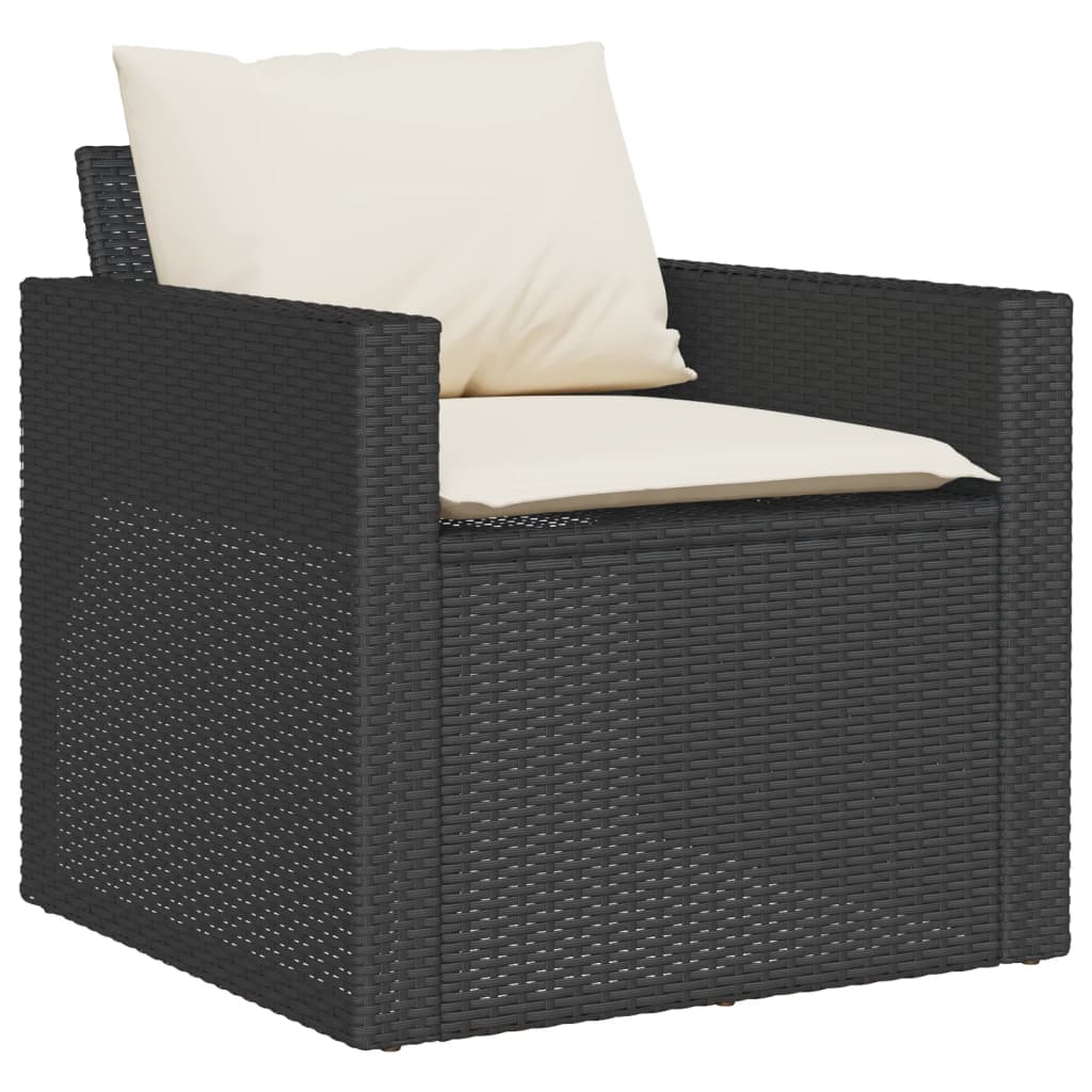 4 pcs conjunto de sofás para jardim c/ almofadões vime PE preto - Image 3