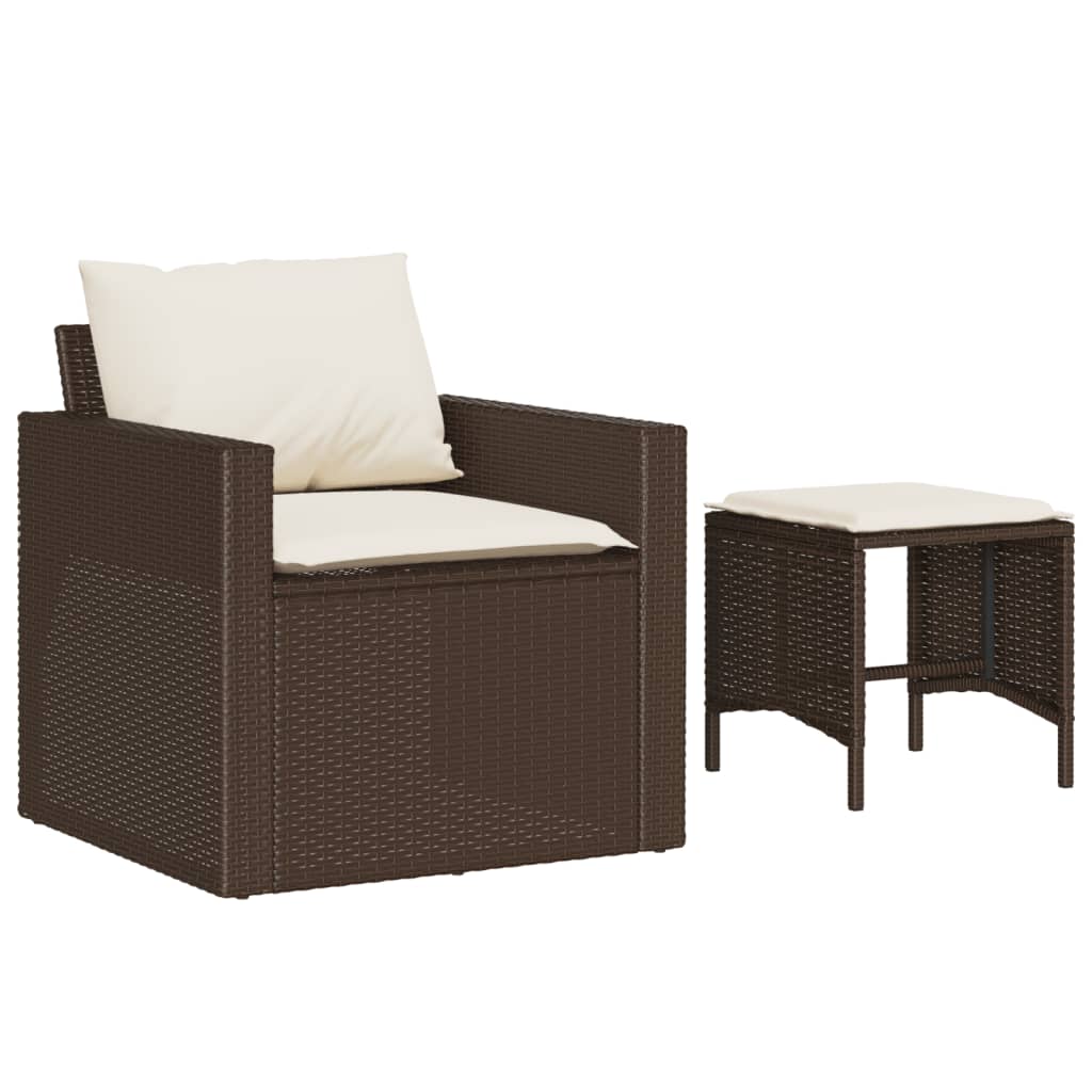 4 pcs conjunto sofás de jardim c/ almofadões vime PE castanho - Image 2