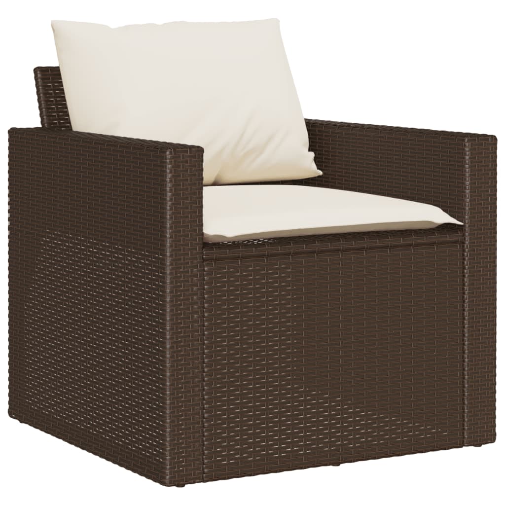 4 pcs conjunto sofás de jardim c/ almofadões vime PE castanho - Image 3