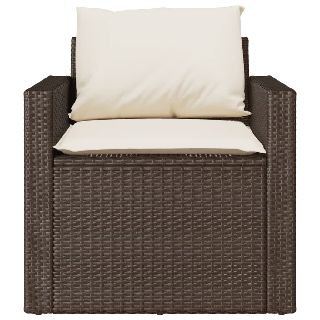 4 pcs conjunto sofás de jardim c/ almofadões vime PE castanho - Image 5