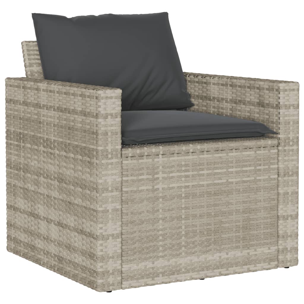 4 pcs conj. sofás jardim c/ almofadões vime PE cinzento-claro - Image 3