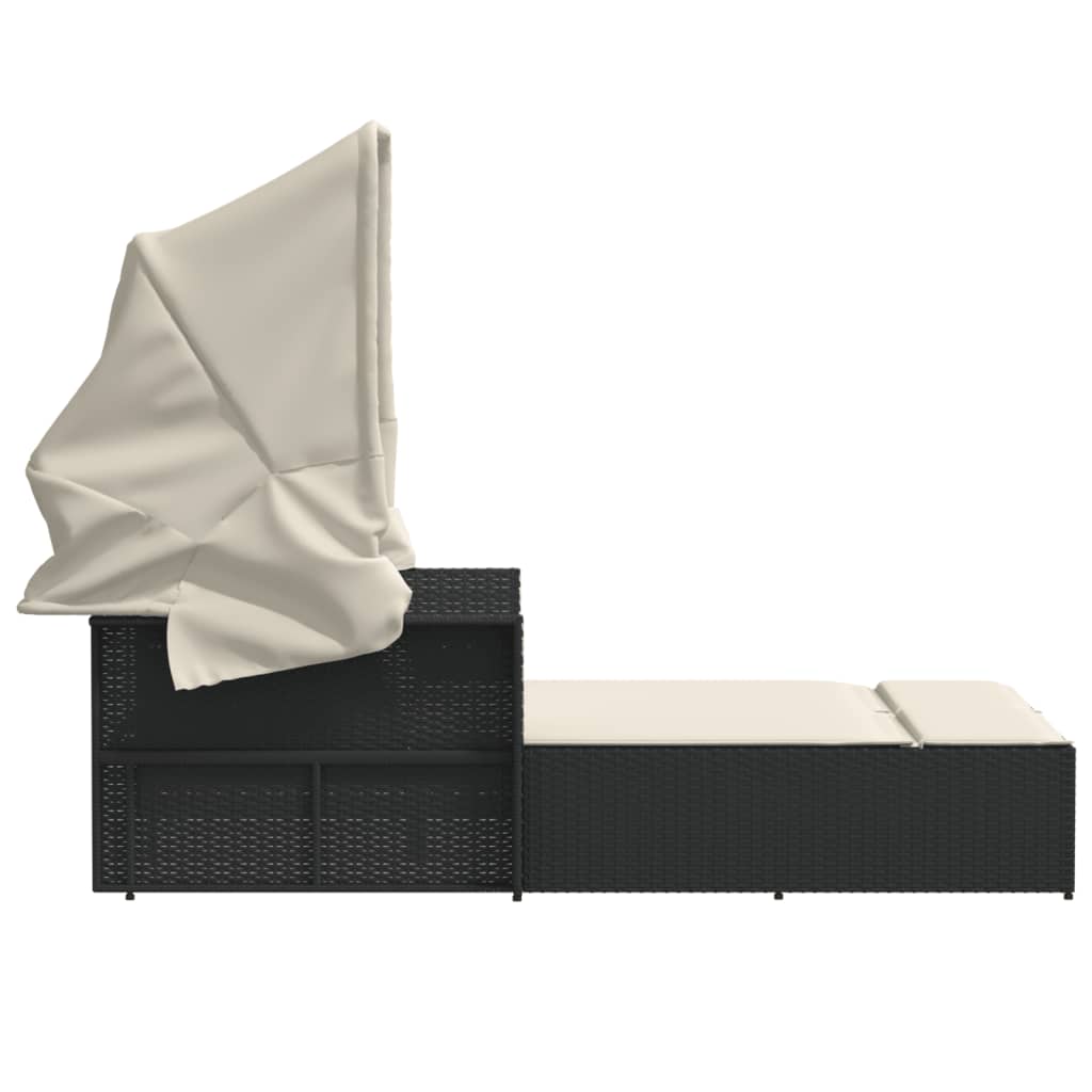 Espreguiçadeira dupla com toldo e almofadões vime PE preto - Image 4