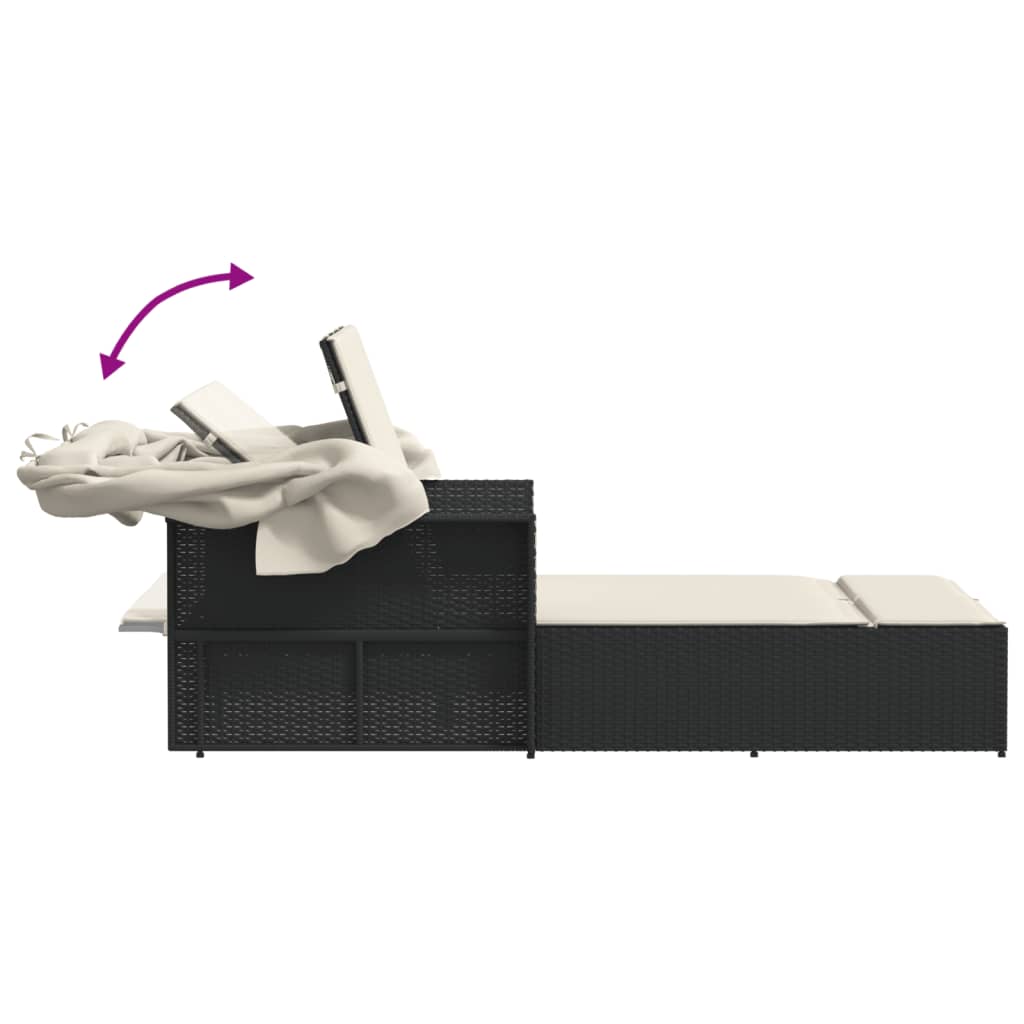 Espreguiçadeira dupla com toldo e almofadões vime PE preto - Image 7